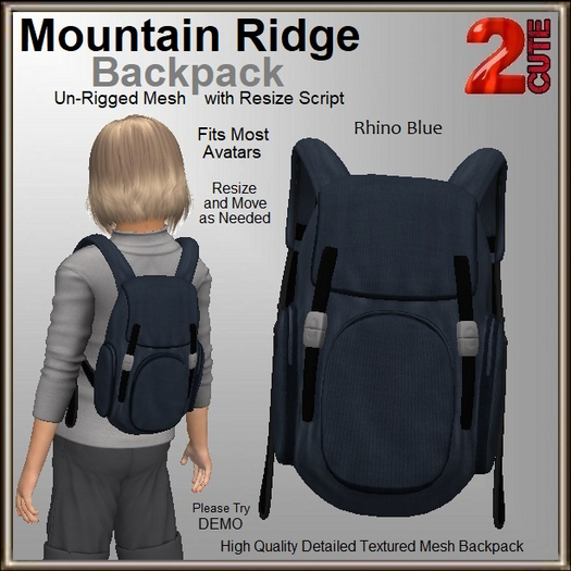 Second Life Marketplace - Mountain Ridge Backpack [2cute] Rhino Blue